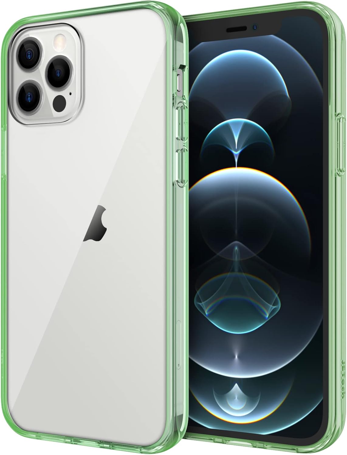JETech Funda para iPhone 12/12 Pro de 6.1 pulgadas, a prueba de golpes, parte trasera transparente antiarañazos, color verde medianoche