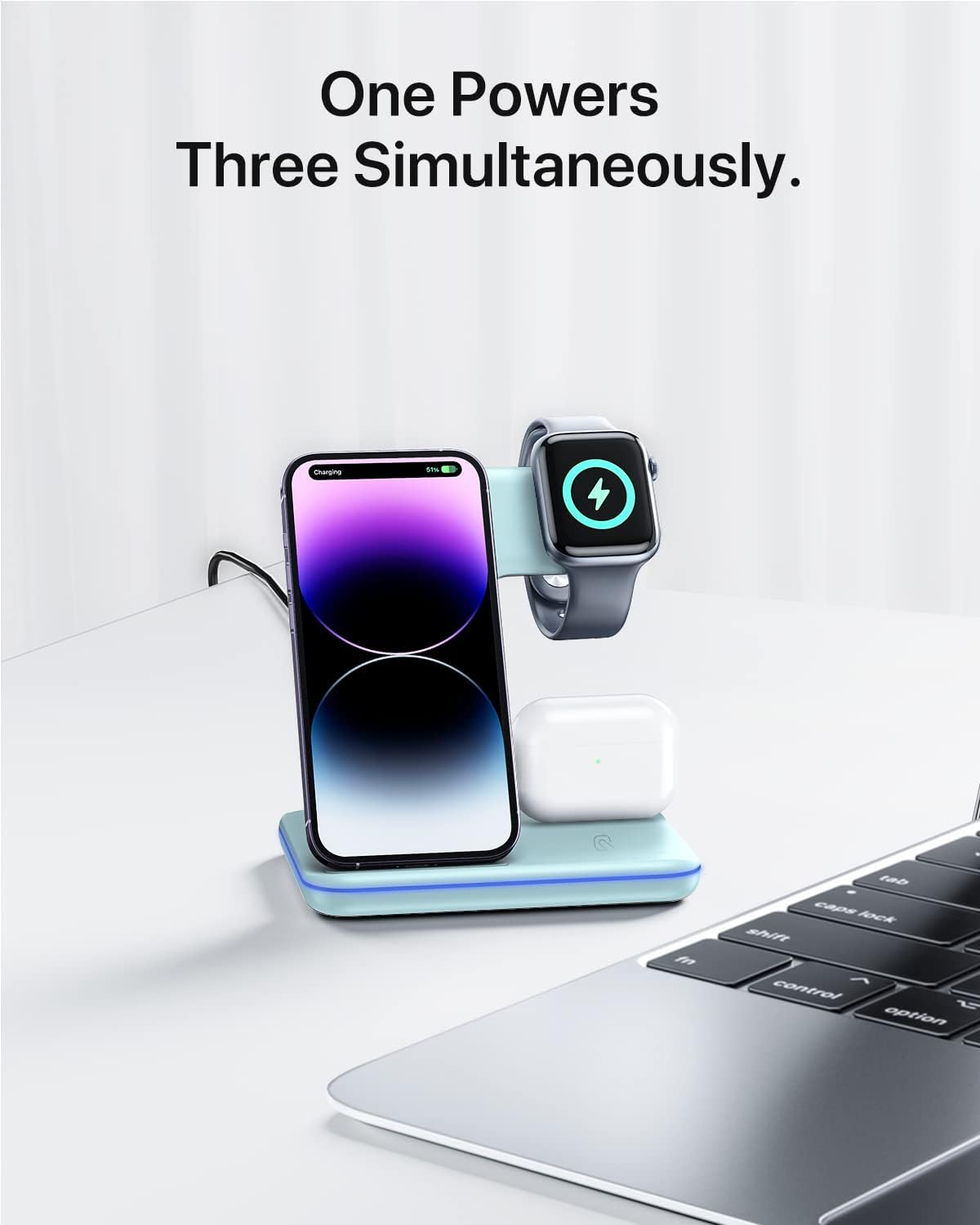 Cargador inalámbrico 3 en 1 para azul niebla