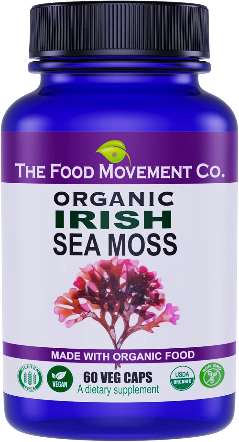 Irish Sea Moss Orgánico, Prebiótico, 70+ Minerales, 60 cápsulas
