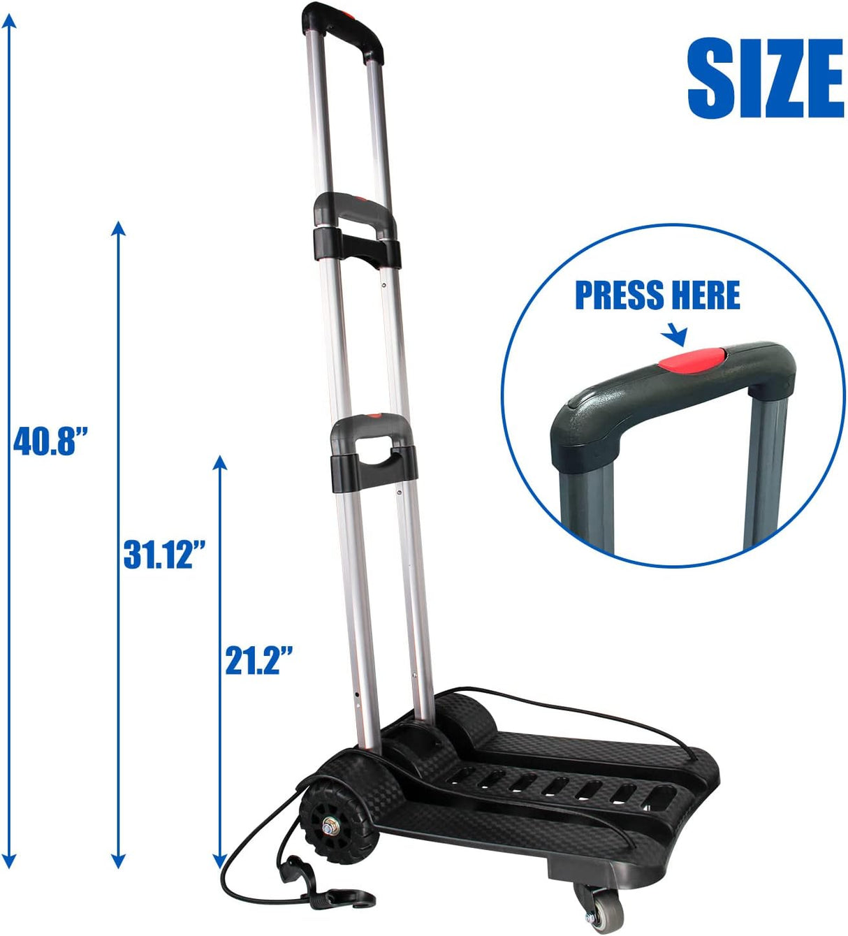 Carretilla Plegable, Carro de Carga 270 LB, Ruedas Giratorias