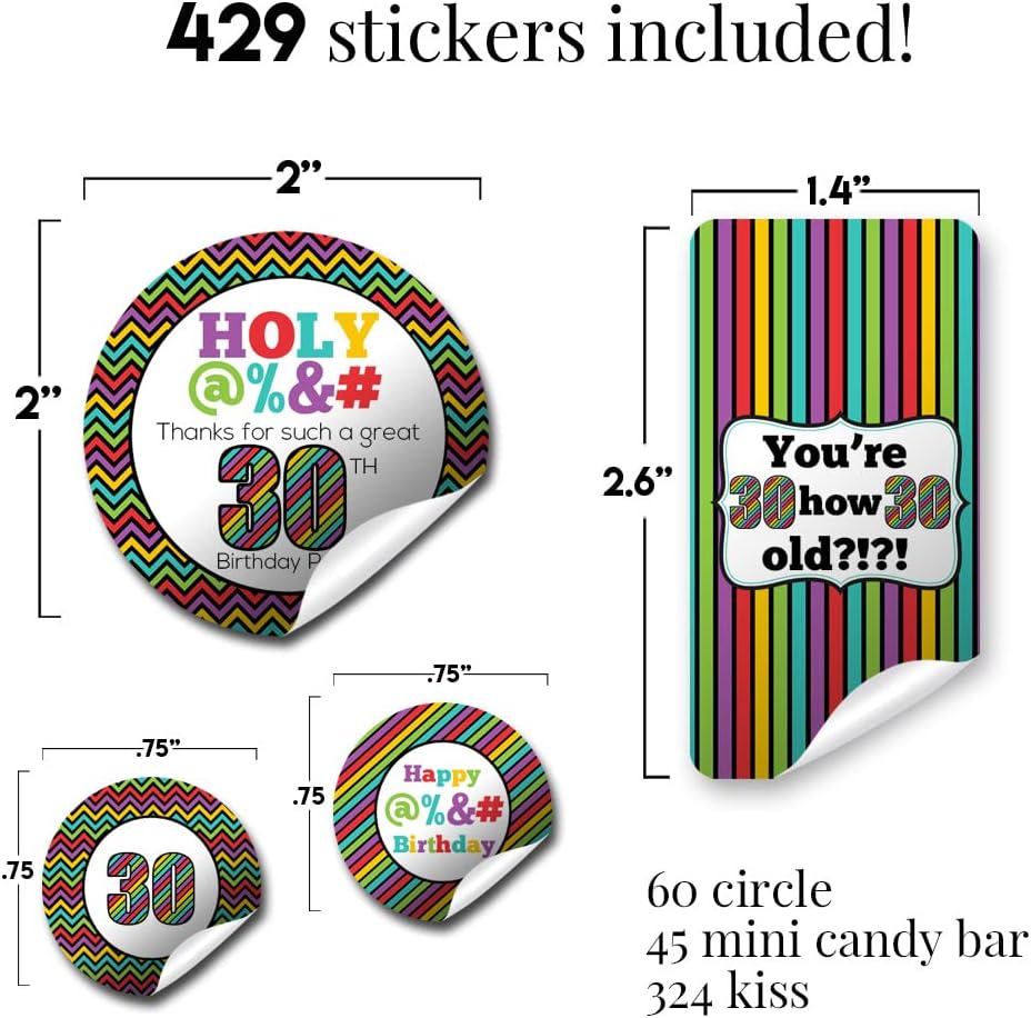 Kit de Stickers para Fiesta de 30 Cumpleaños