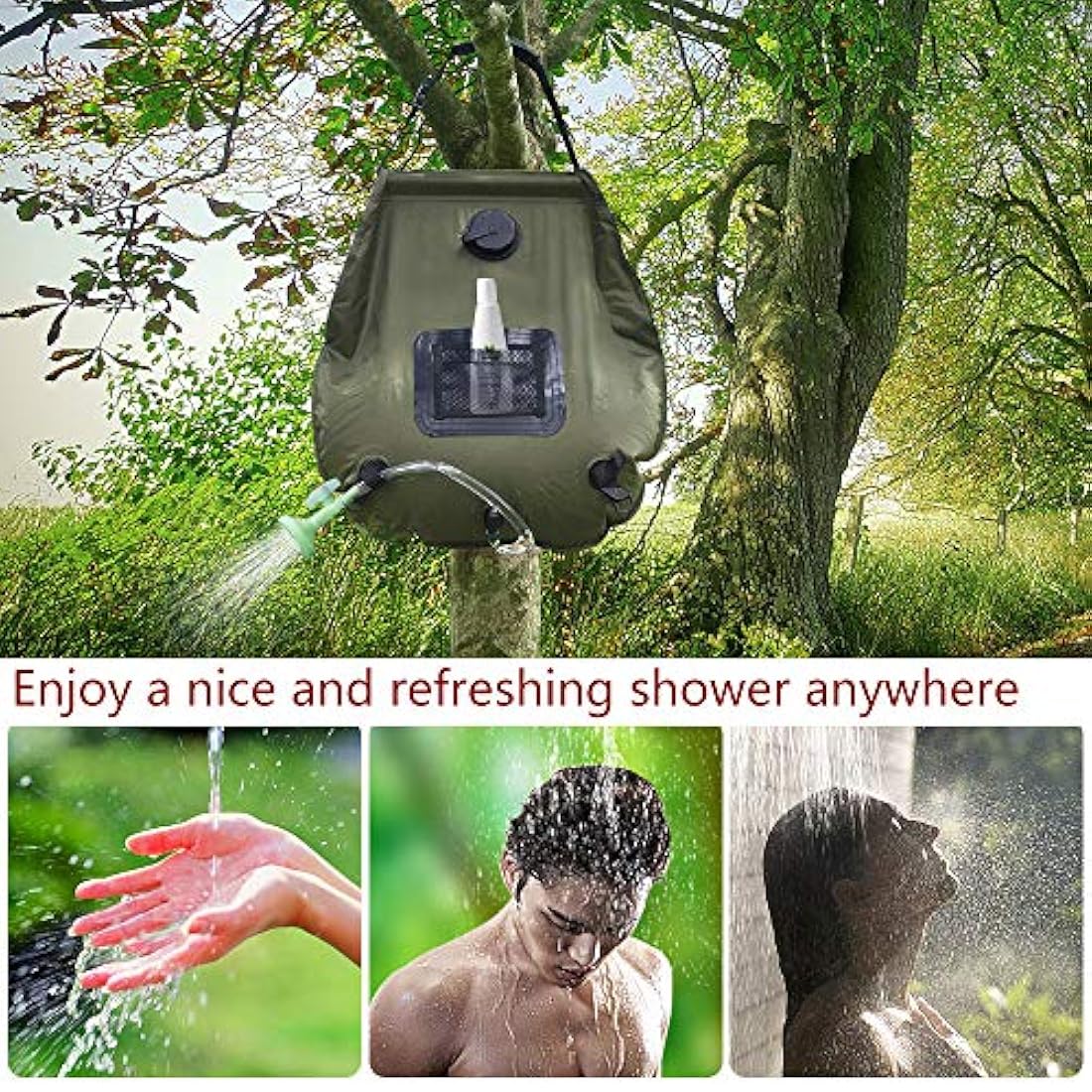 Bolsa de ducha solar, 5 galones / 20 L, con manguera