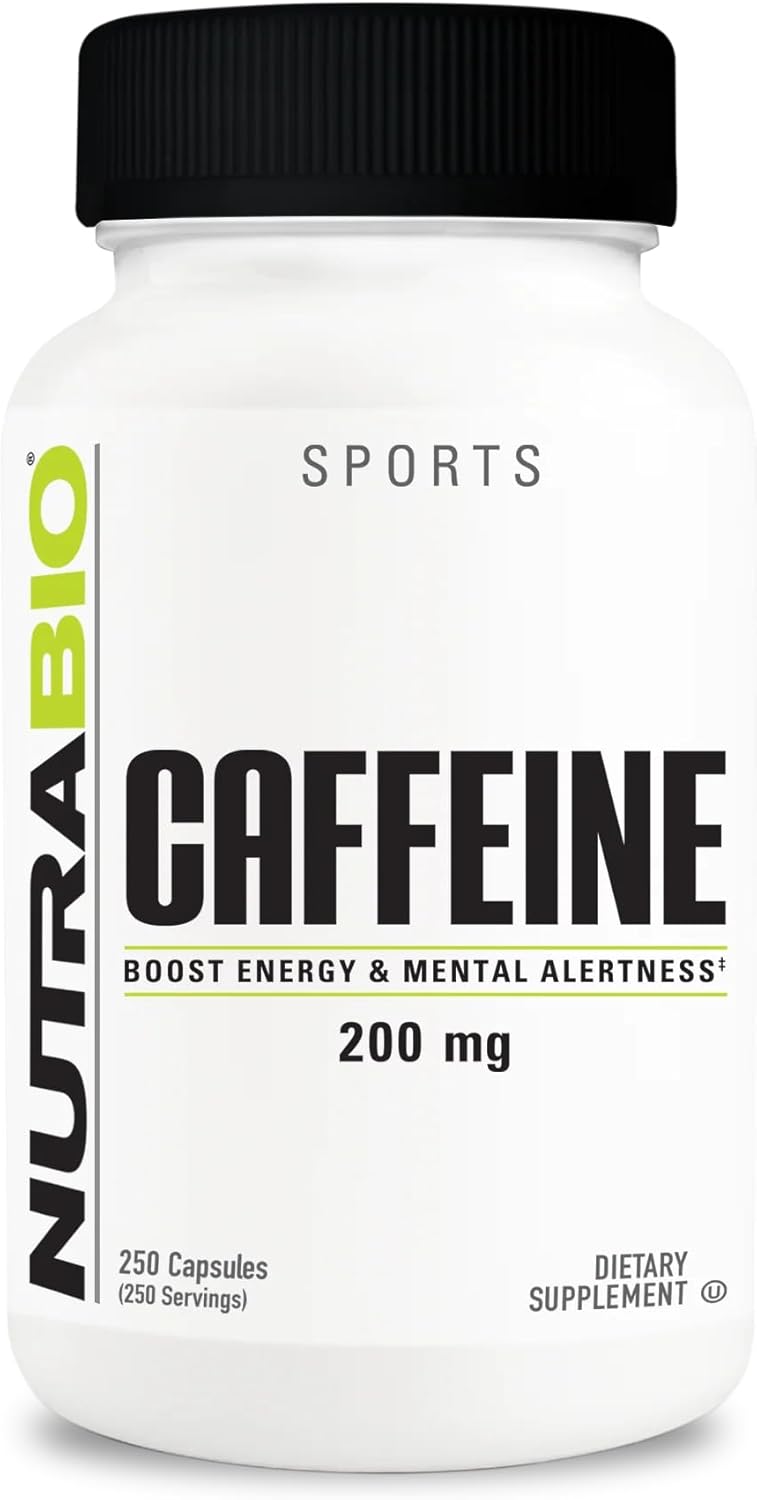 Cápsulas de cafeína pura NutraBio 250 unidades