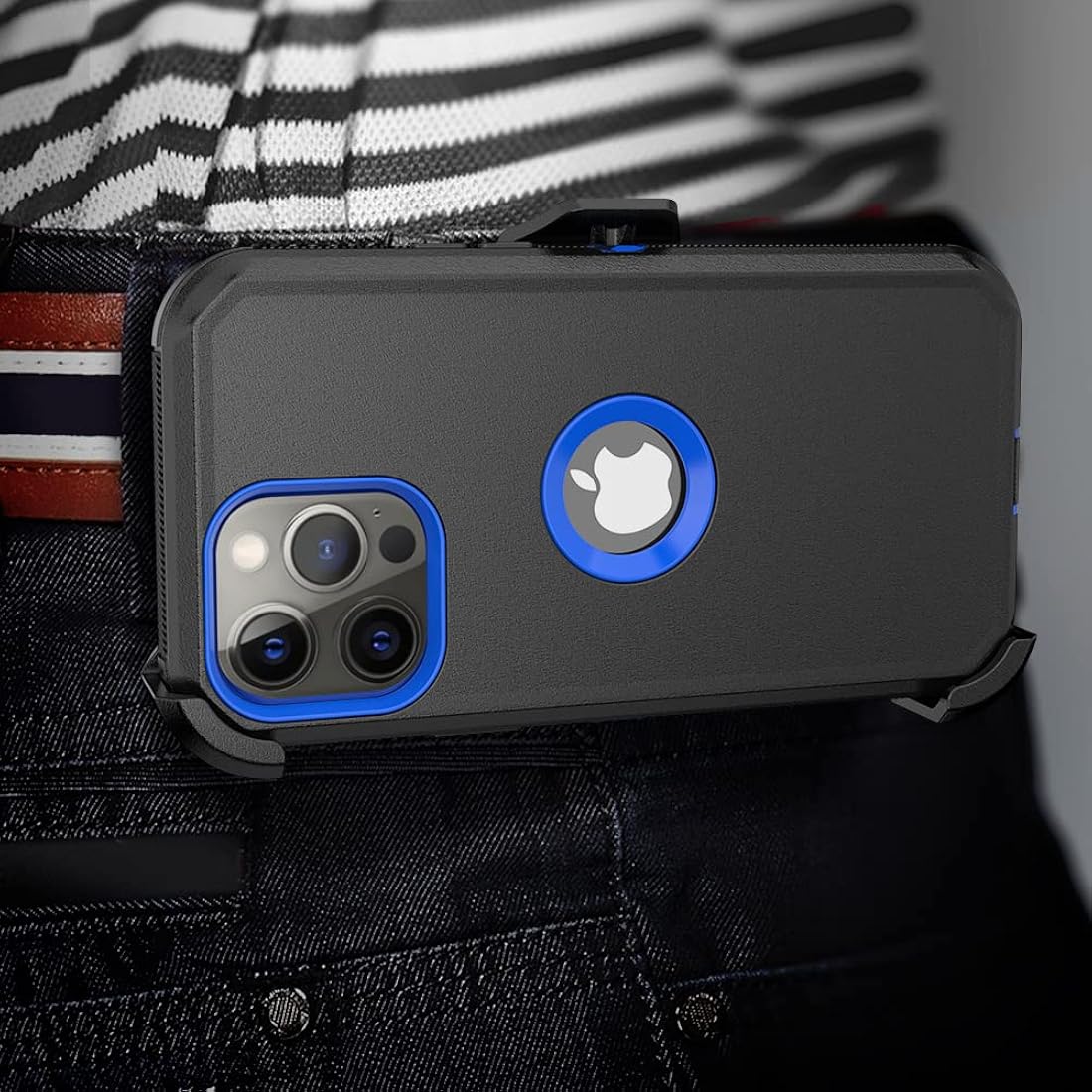 TASHHAR Funda para teléfono iPhone 13 Pro Max, resistente a prueba de golpes, funda protectora con clip para cinturón para Apple iPhone 13 Pro Max 5G 2021 (negro y azul)