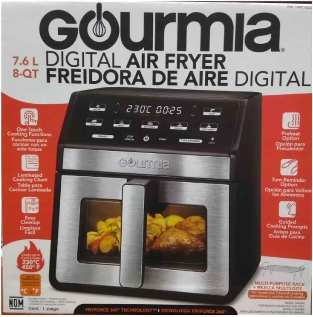 Freidora de aire Gourmia 7.5L con ventana y luz, Mod. GAF858