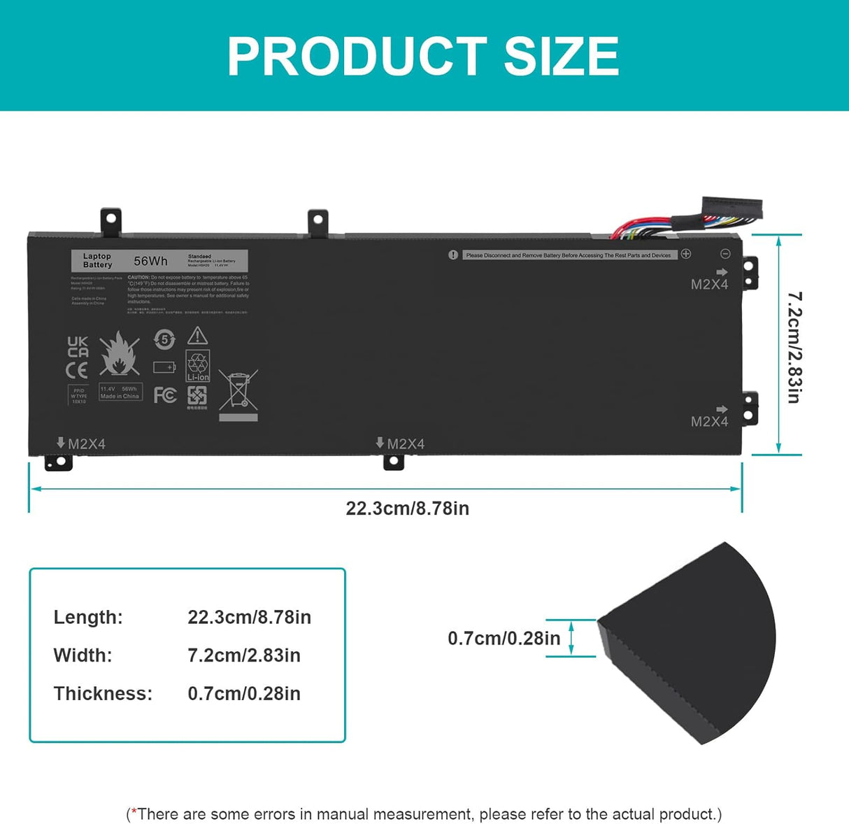 Batería RRCGW H5H20 11.4V 56Wh para Dell XPS 15 y Precision