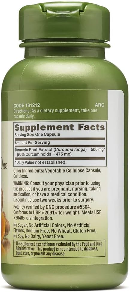Suplemento GNC Herbal Plus Curcumina de cúrcuma 500mg 100 u