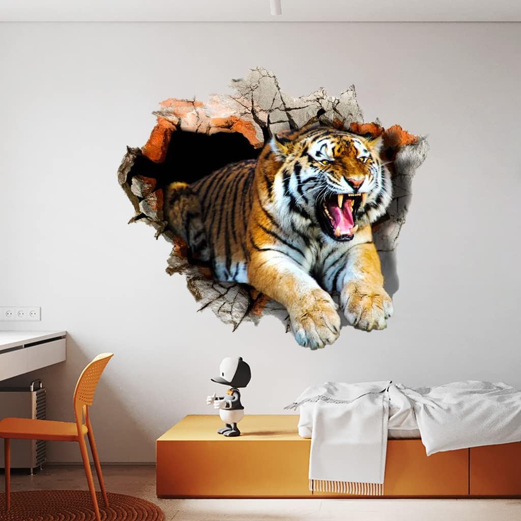 Decal 3D Tigre, Autoadhesivo, 23.62x23.62in, Mural Infantil