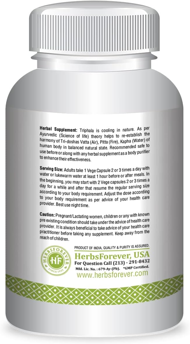 Suplemento Triphala Cápsulas Extracto Ratio (8:1) 60 cáp