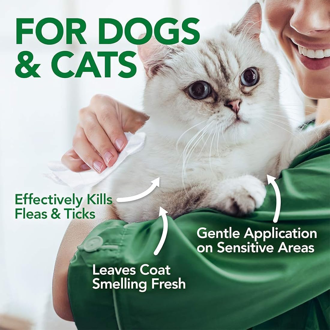 Toallitas naturales de pulgas y garrapatas para gatos