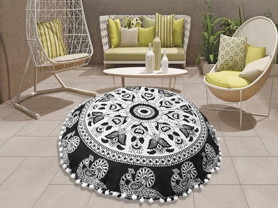My Dream Carts Cojines redondos de 22 pulgadas para asiento de piso "Solo cubierta", fundas de cojín decorativas con mandala bohemio, funda de cojín para meditación, puf para yoga, hippie