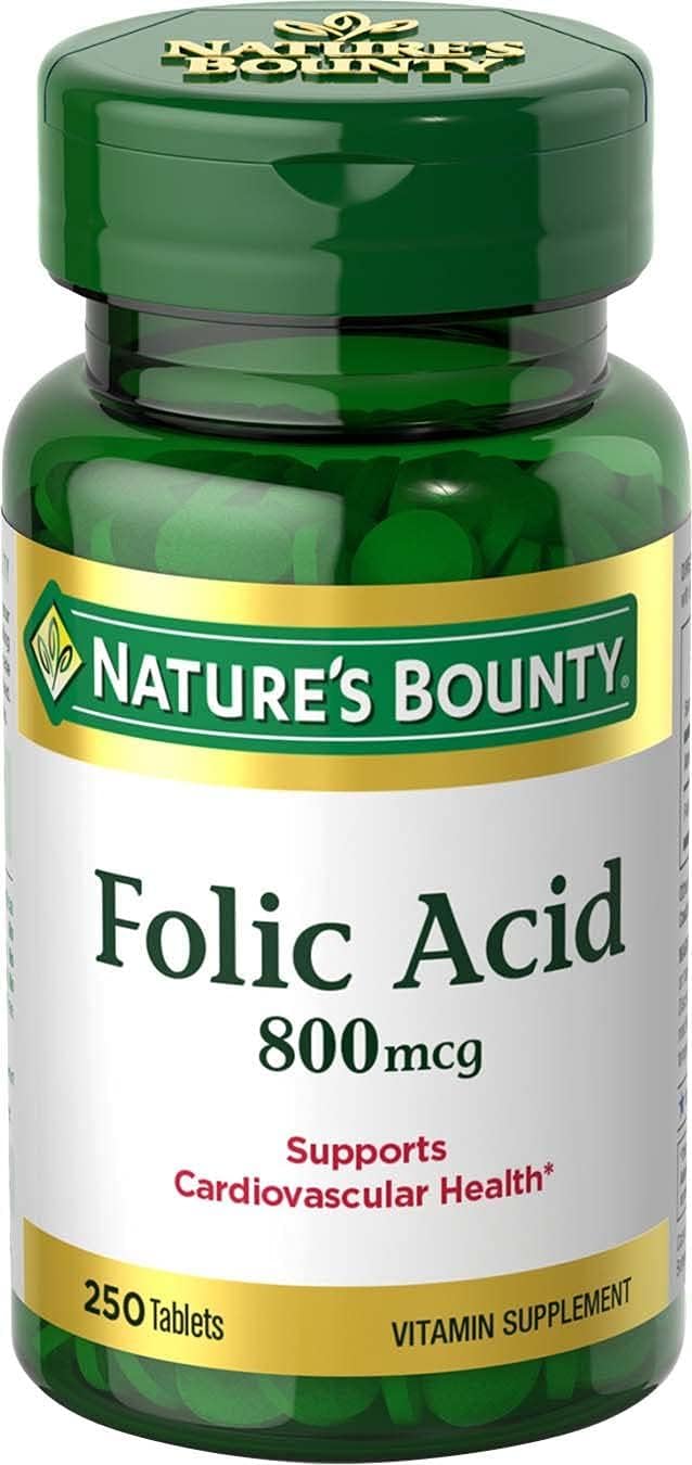 Suplemento de Ácido Fólico 800 mcg Nature's Bounty, 250 Tabletas