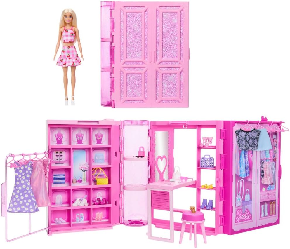 Juego de Barbie Dream Dressing Room con 29 piezas, portátil