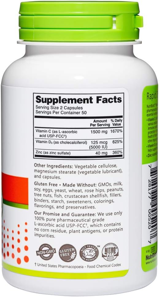NutriBiotic Vitamina C+D3+Zinc 100 Cápsulas | Apoyo inmunidad