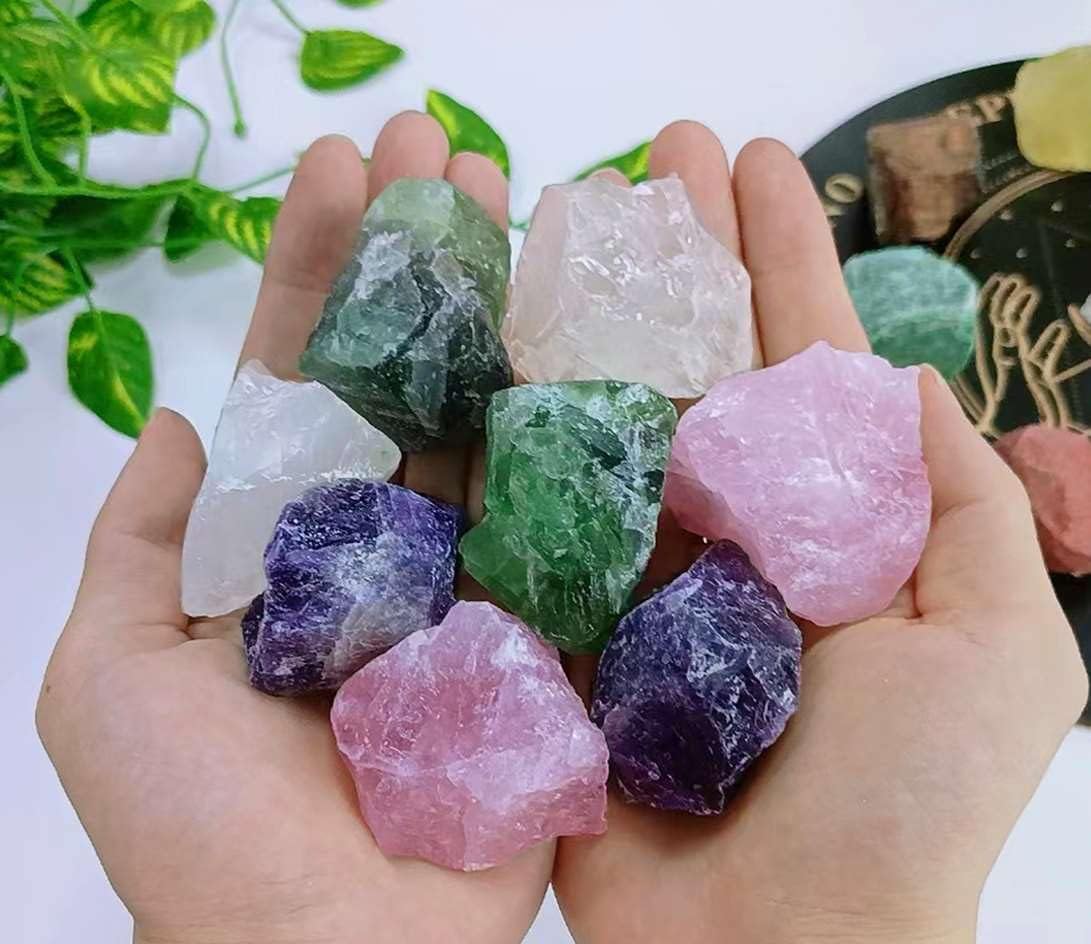 Juego de cuarzo rosa de 2 pulgadas, fluorita, amatista