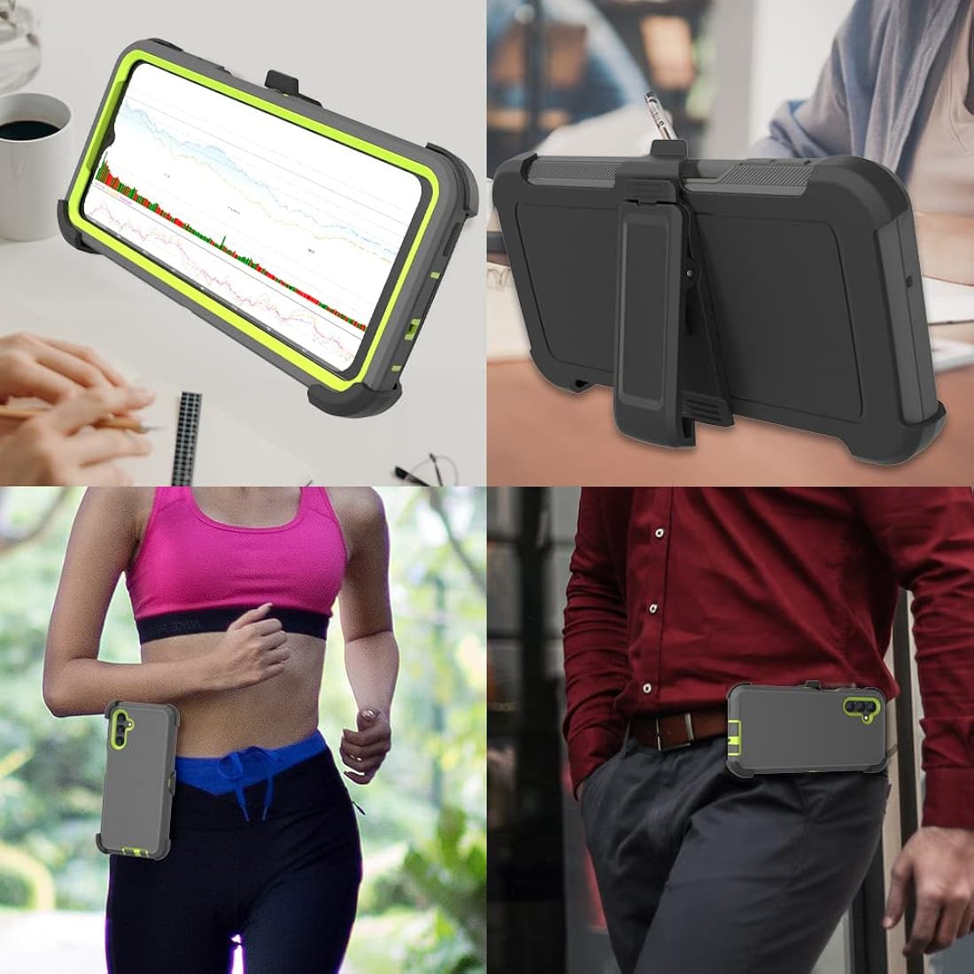 Funda compatible con Samsung Galaxy A13 5G (no compatible con A13 4G), con clip de cinturón, resistente, resistente a prueba de golpes, protección de cuerpo completo, funda para Samsung Galaxy A13 5G (gris oscuro + verde)