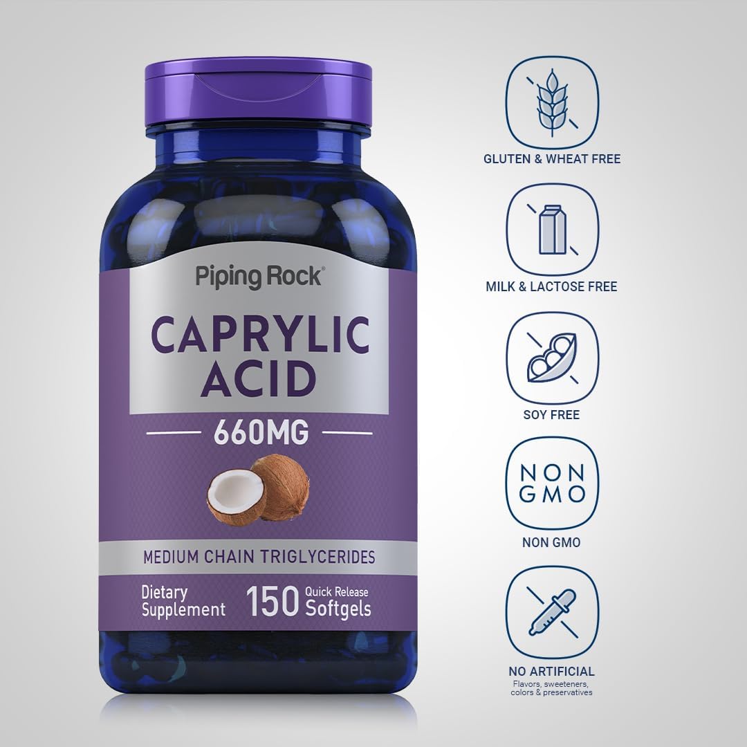 Ácido Caprílico 660 mg Piping Rock 150 Cápsulas Suplemento