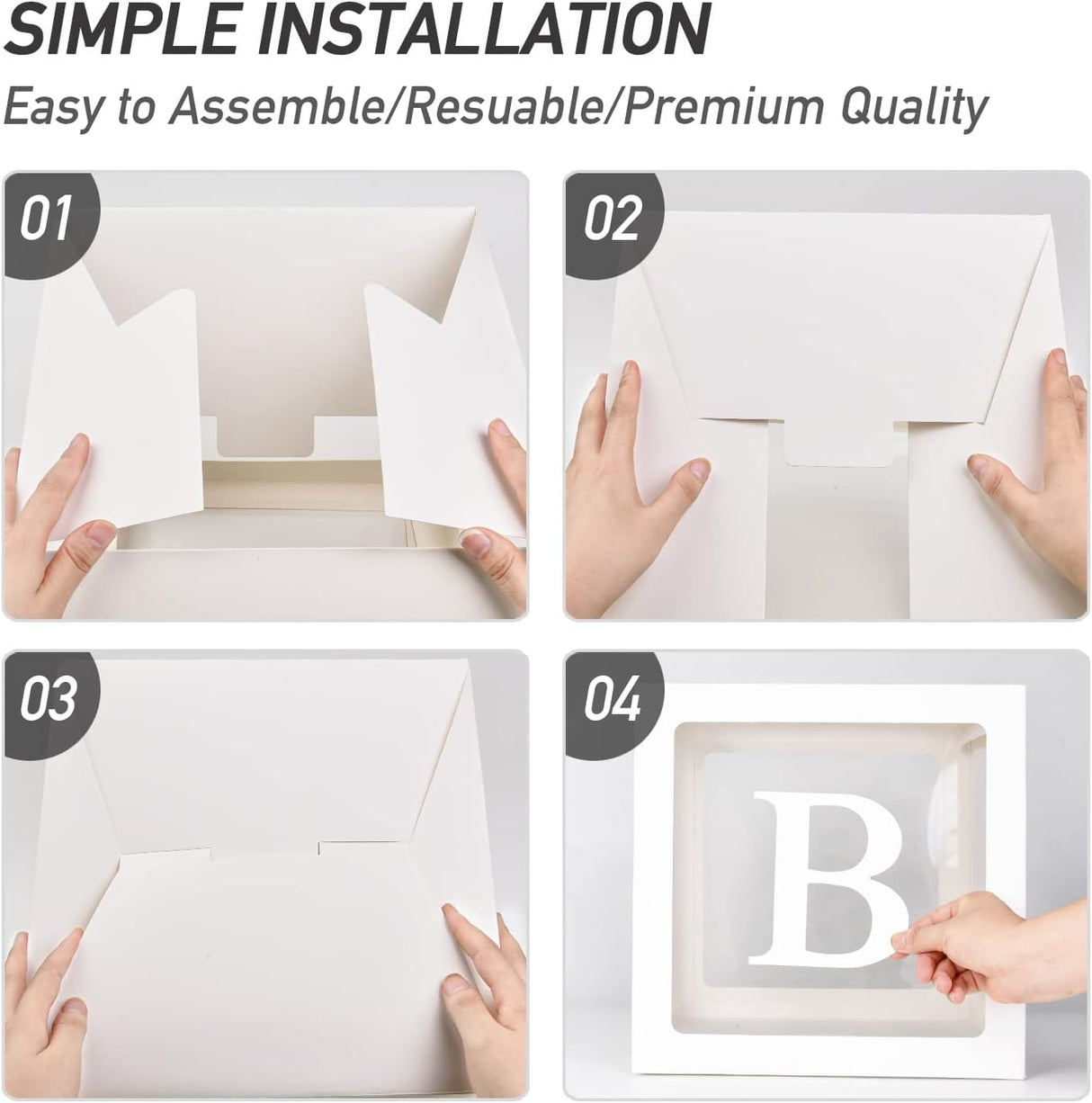 USCNC Baby Boxes With 4 pcs Letters White Clear Balloon Box Blocks for Baby Shower and Birthday Party