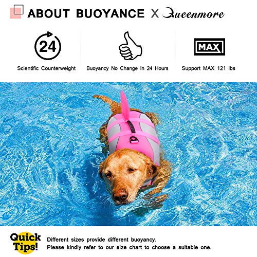 Queenmore - Chaleco salvavidas Ripstop ajustable con alta flotabilidad y asa de rescate duradera para perros pequeños, medianos y grandes.