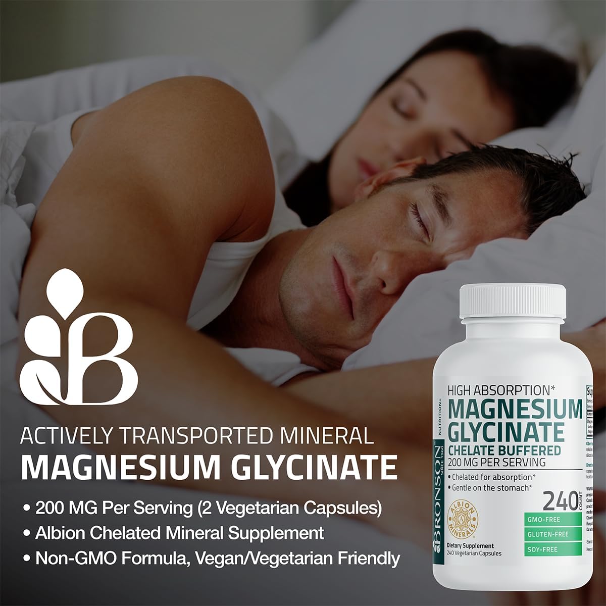 Bronson Magnesio Glicinato 200mg, Alta Absorción, 60 Cápsulas