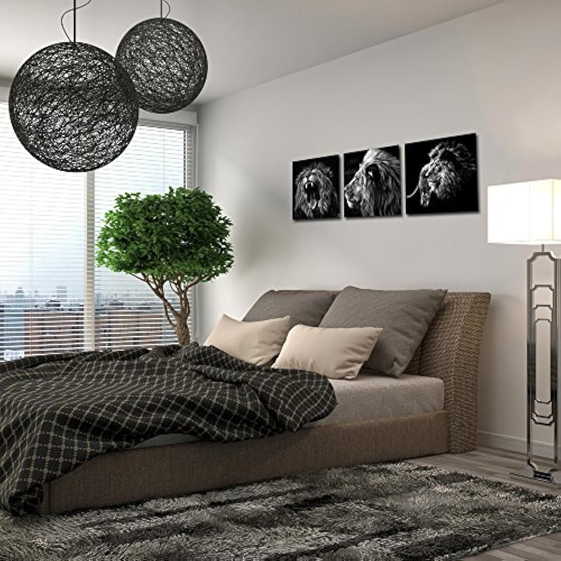 Kreative Arts - Cuadro de 3 paneles, diseño de león,