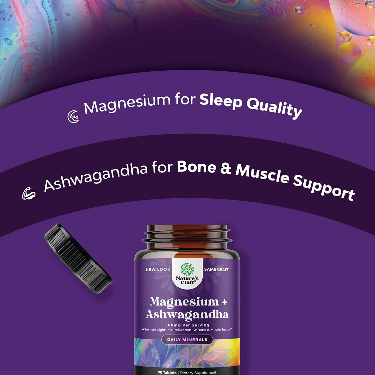 Suplemento Glicinato de magnesio 500 mg y Ashwagandha