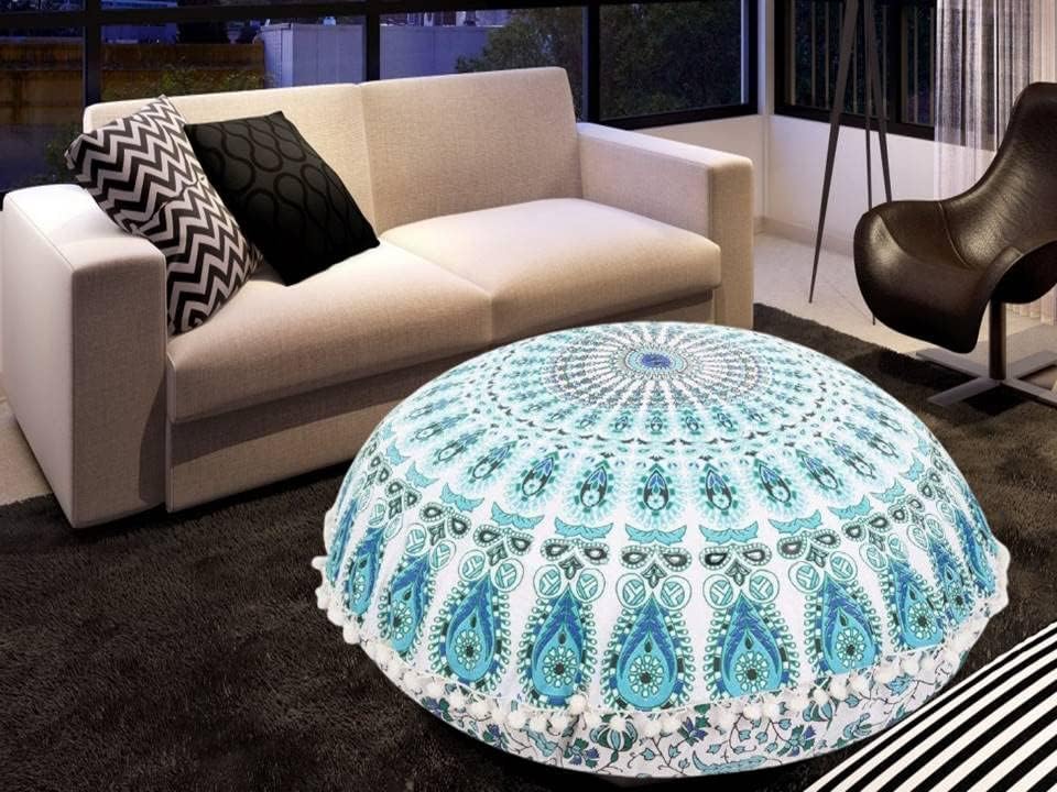 Funda bohemia para cojín, de 32 pulgadas, con diseño de mandala, para meditación, decorativa, otomana, grande, para exteriores, decoración del hogar, decoración de arte en el hogar, redonda, con pompones de algodón, cómoda