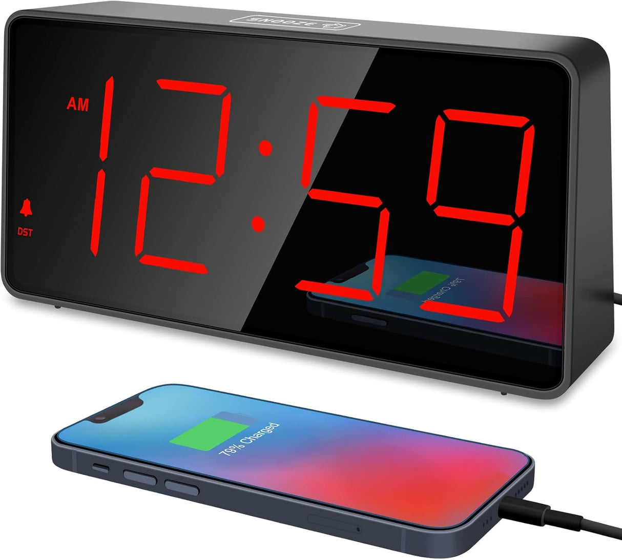 Reloj Digital con Alarma, Números Grandes, Carga USB, Modelo Peakeep