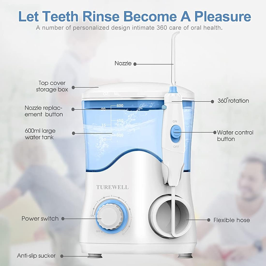 Hilo dental de agua para dientes/aparatos ortopédicos blanco