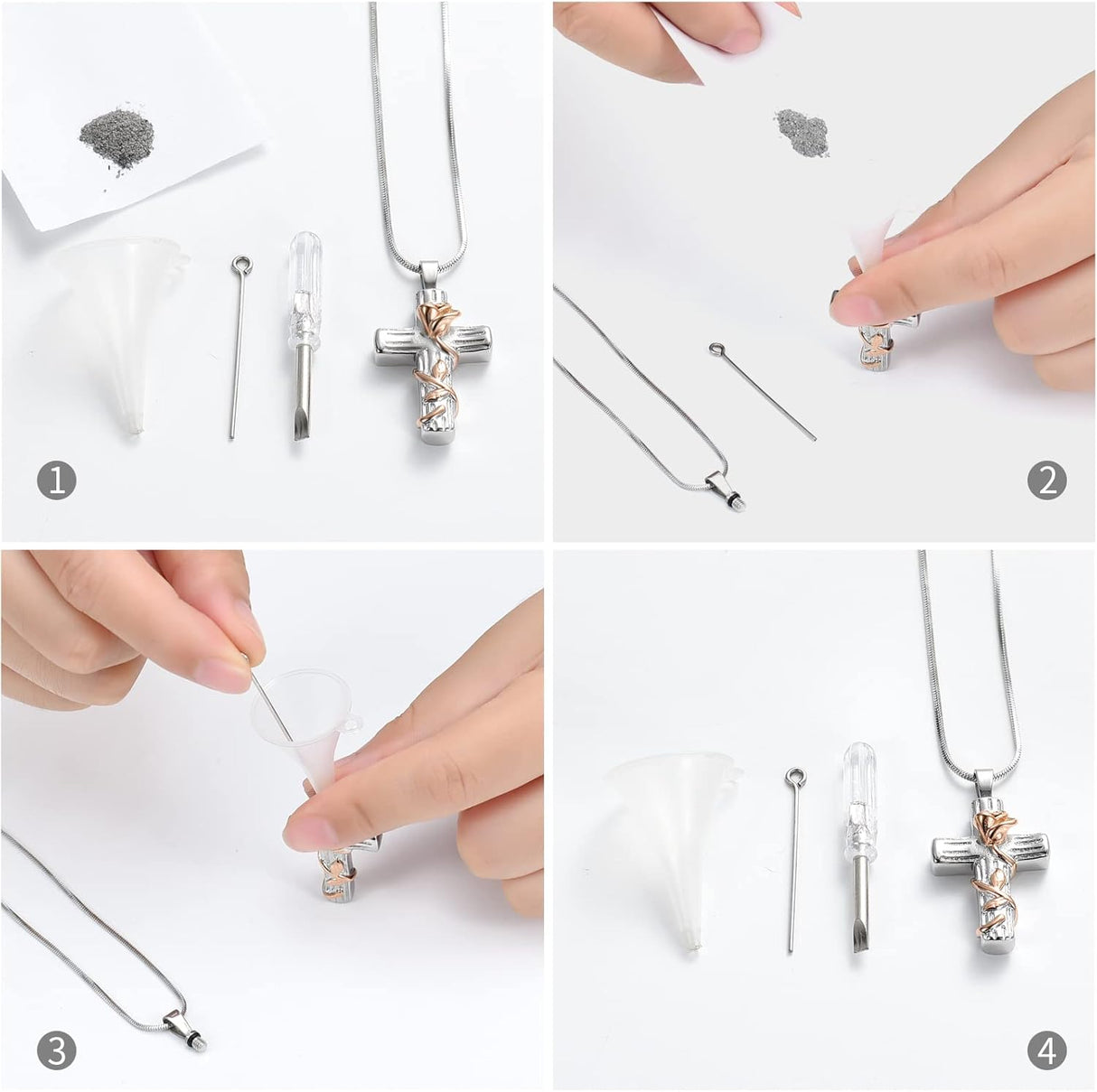 Collar de cenizas, rosa, cruz de cremación, conmemorativo