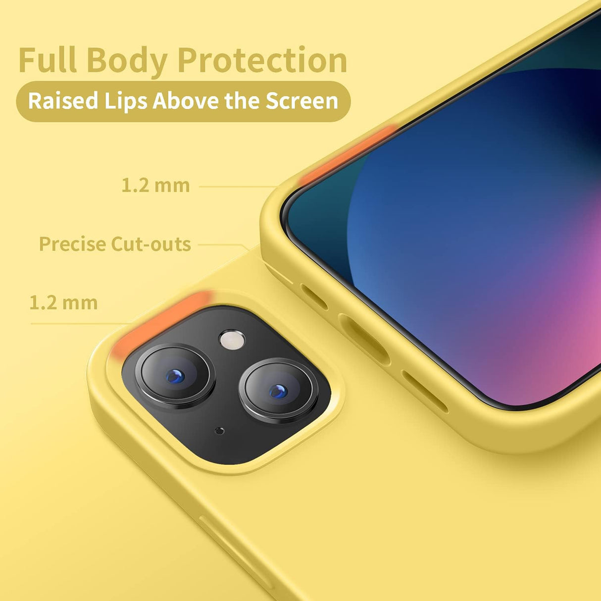 Cordking - Funda para iPhone 13, ultradelgada, de silicona, funda protectora a prueba de golpes con forro de microfibra antiarañazos, 6.1 pulgadas, amarillo
