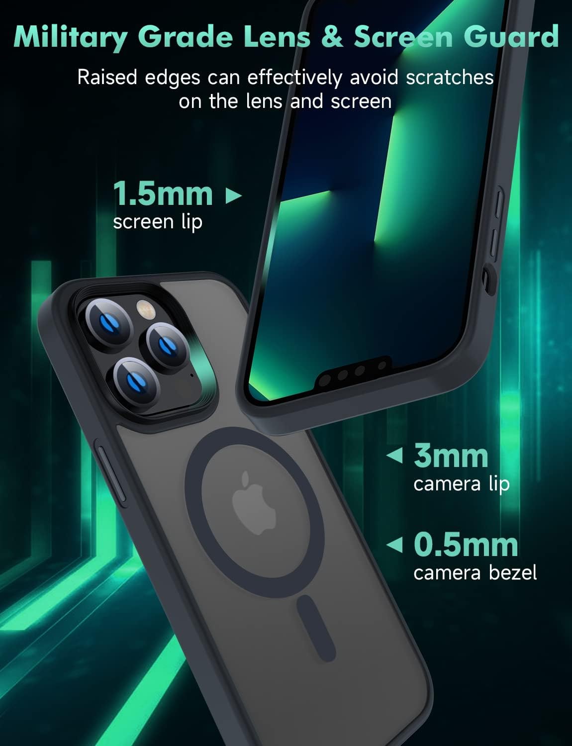 MGNAOOI - Funda magnética para iPhone 13 Pro, calidad militar probada, apta MagSafe, posterior translúcido mate, teclas de aleación de aluminio, antihuellas, caídas y arañazos, 6.1 pulgadas, negra