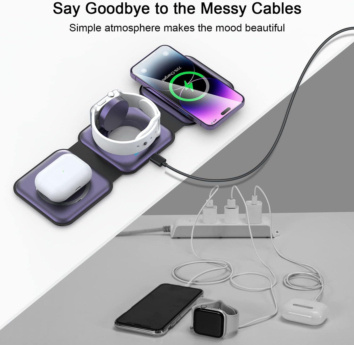 Cargador inalámbrico 3 en múltiples dispositivos color lila