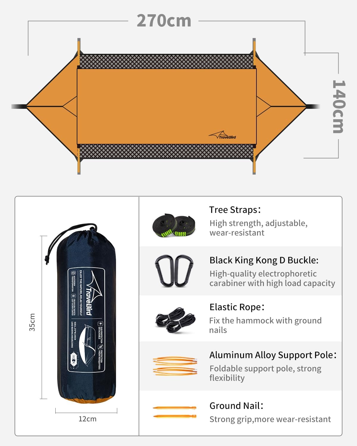 Hamaca de Camping con Mosquitera y Sombra, 4 en 1, Modelo X