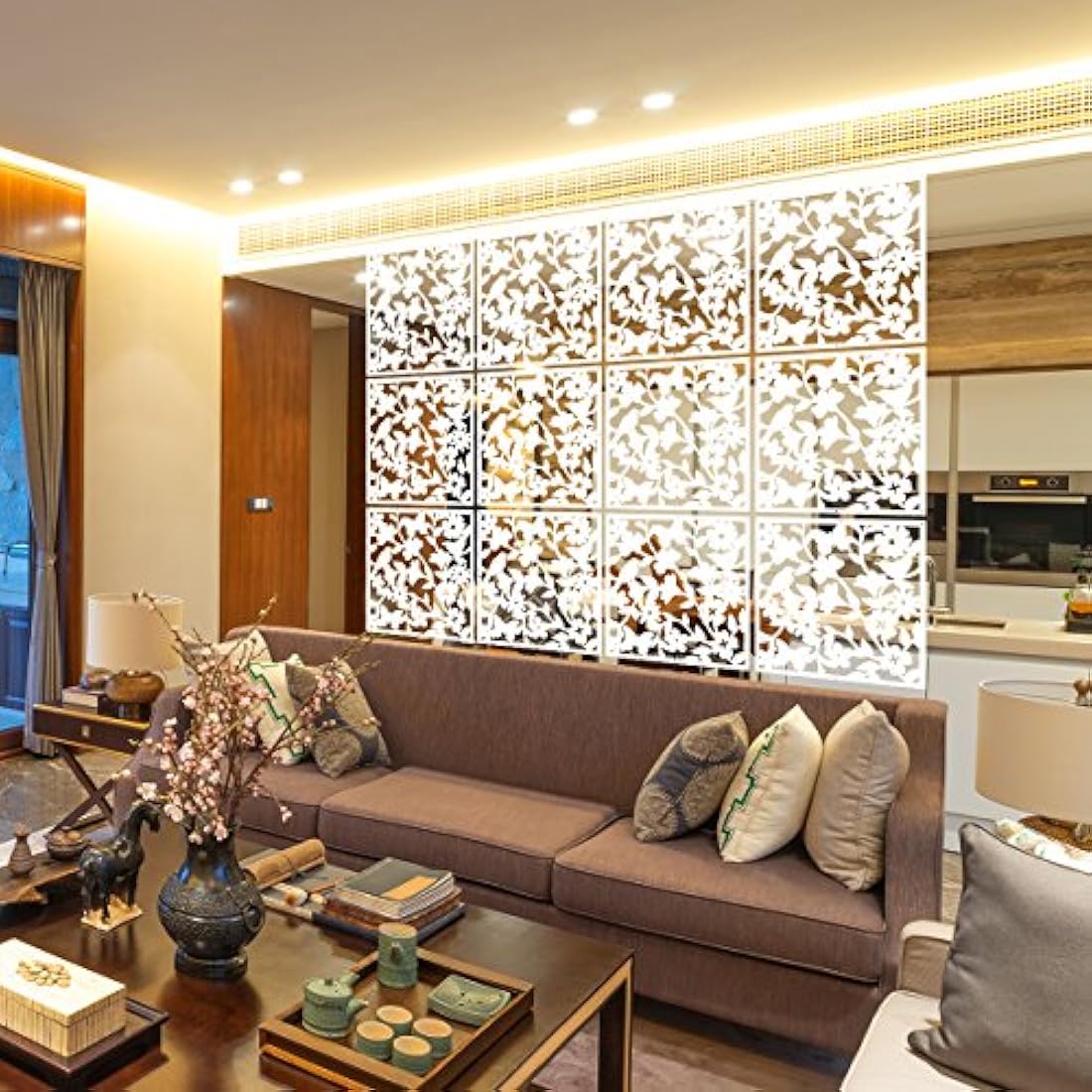 Panel decorativo colgante de PVC color blanco/12 piezas.