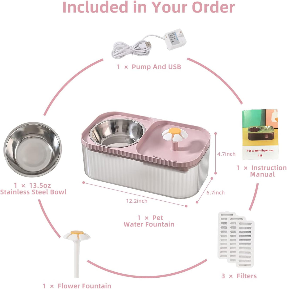 Comederos y Bebedero para gatos dispensador de agua rosado