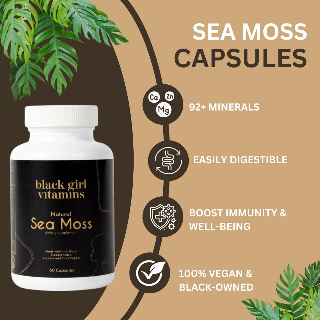 Vitaminas para mujeres negras - Cápsulas de musgo marino irlandés 500 mg, soporte inmune