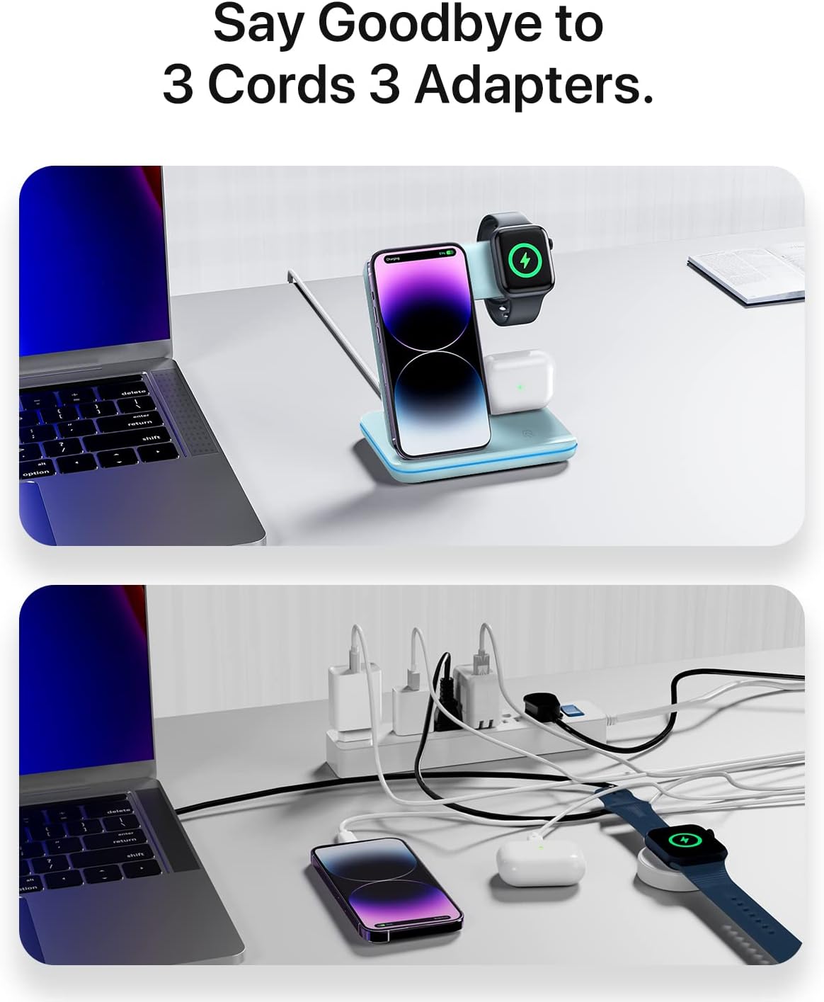 Cargador inalámbrico 3 en 1 para azul niebla