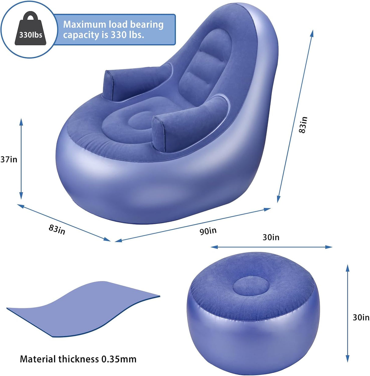 Sofá Inflable con Descanso y Otomana, para Camping y Hogar