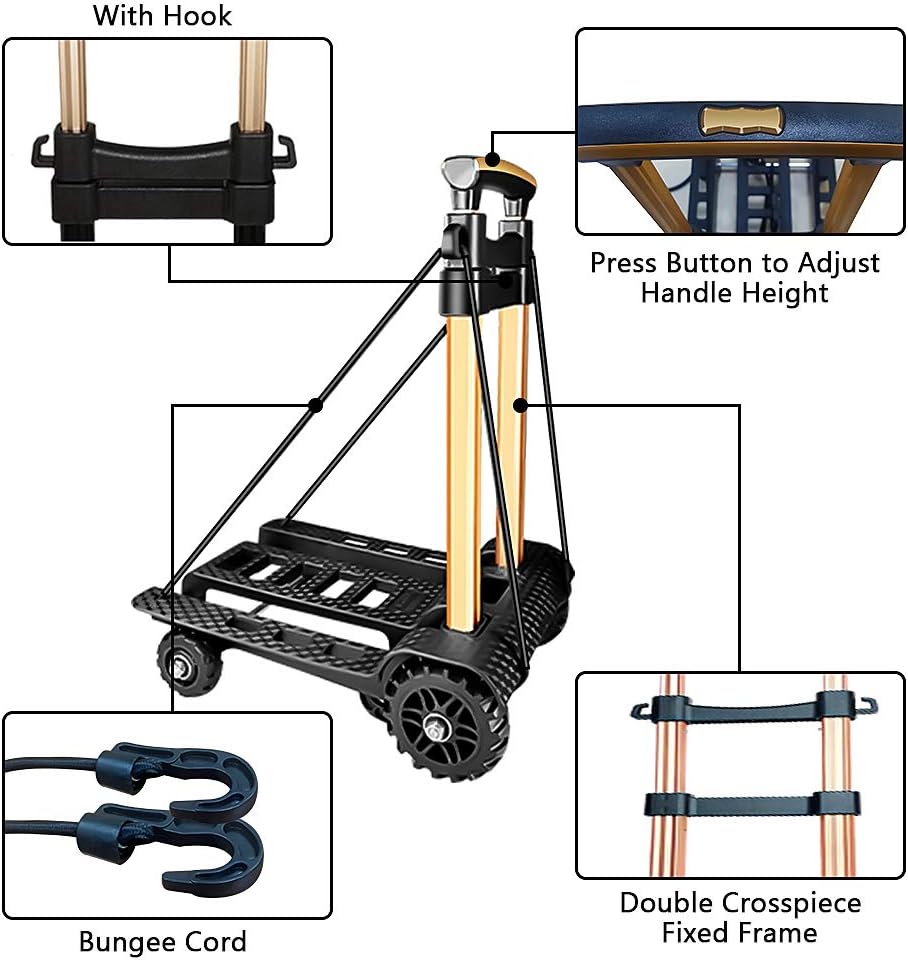 Carretilla Plegable Portátil 70Kg 4 Ruedas Mango Ajustable