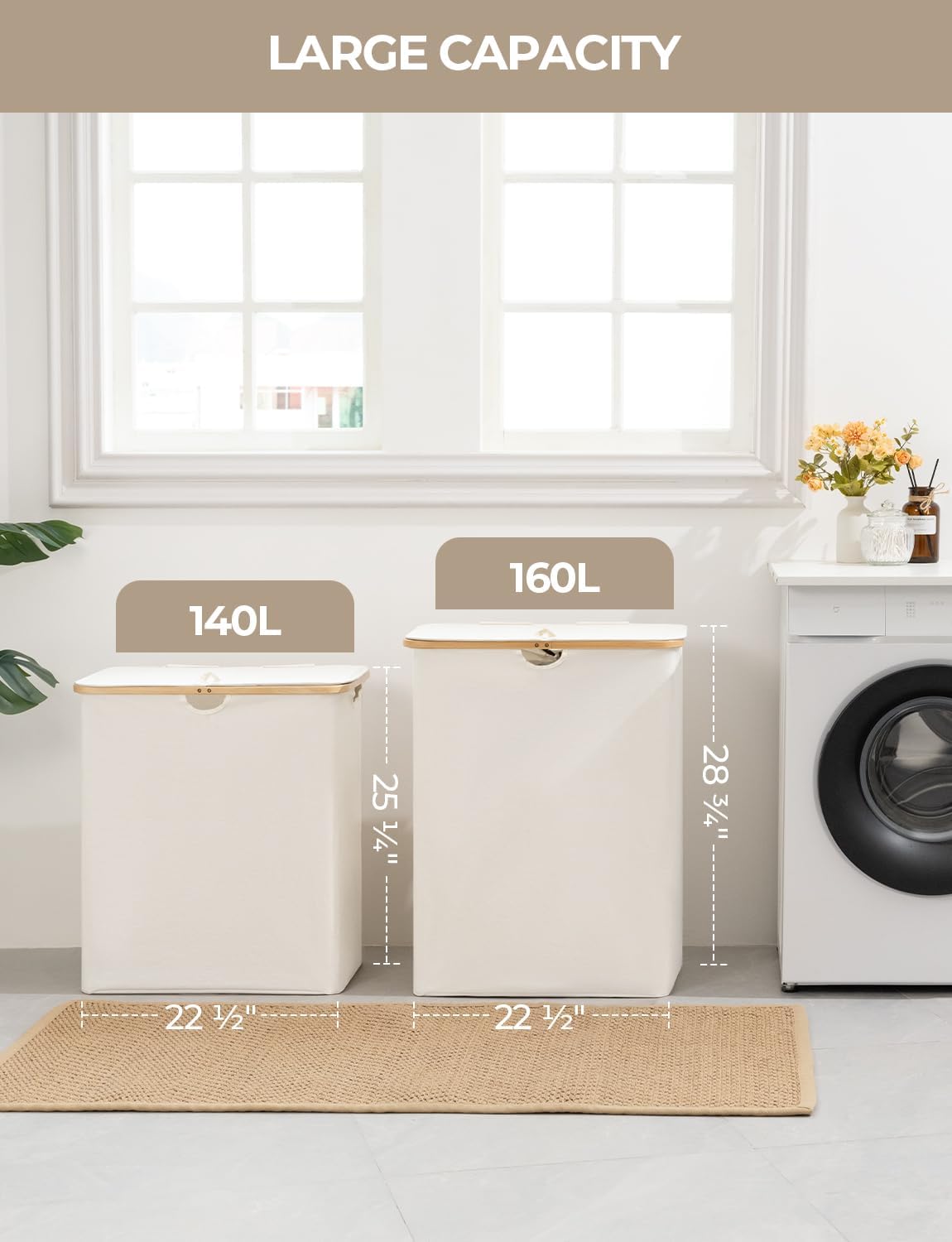 Cesta de Ropa Grande StorageWorks con Tapa y 2 Bolsas Extraíbles