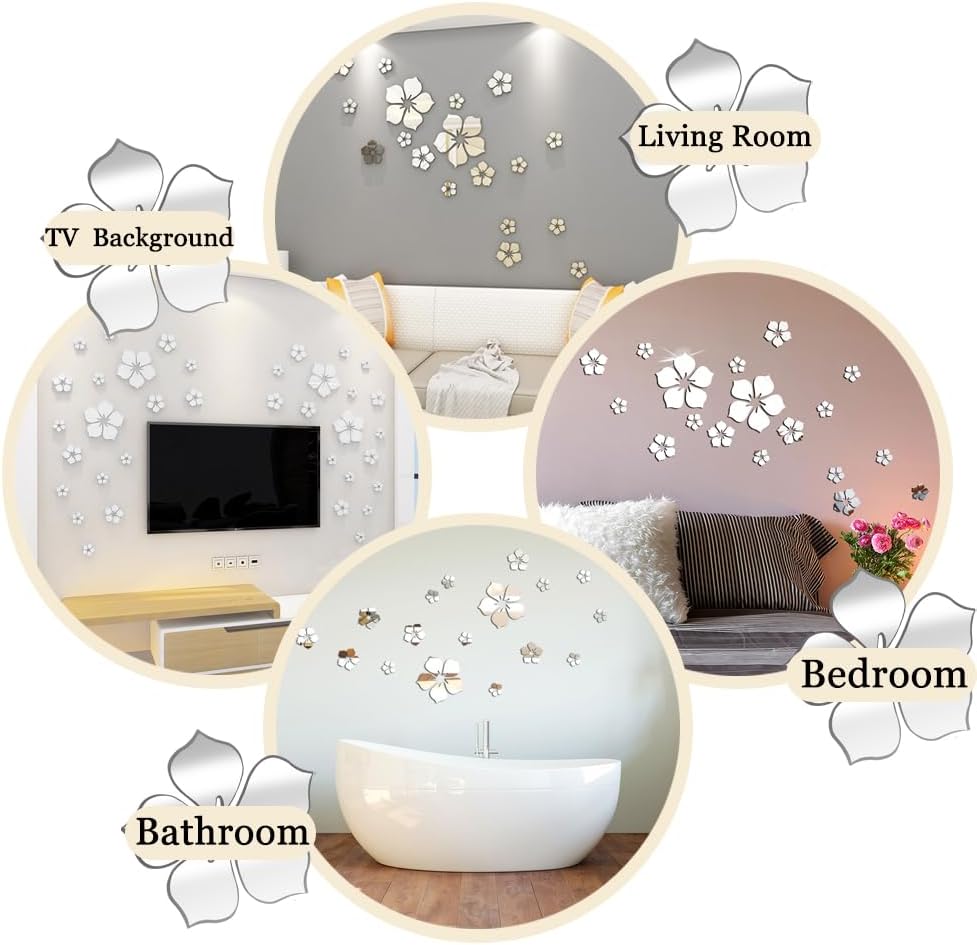Pegatinas de Pared Espejo 3D, Decoración Floral, 18 Pcs