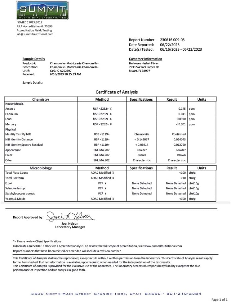 Extracto de manzanilla Barlowe's Herbal Elixirs