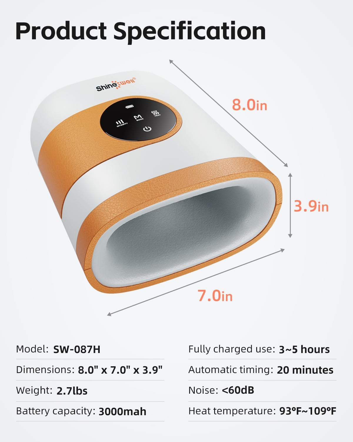 Masajeador de Manos SHINE WELL, Calor y Compresión, Sin Cable