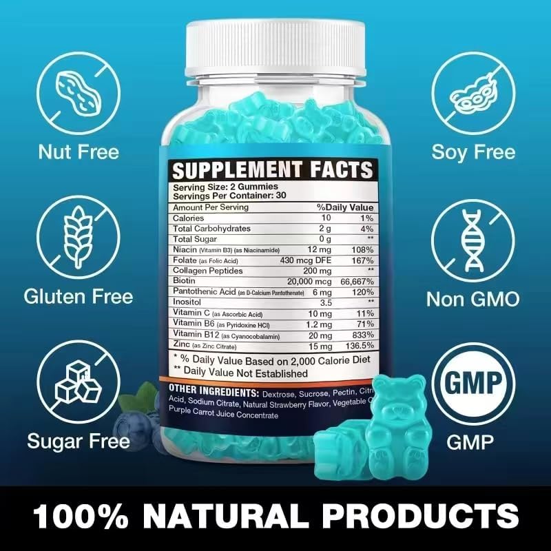 Gomitas Veganas de Biotina - 20,000 mcg - 60 Unidades