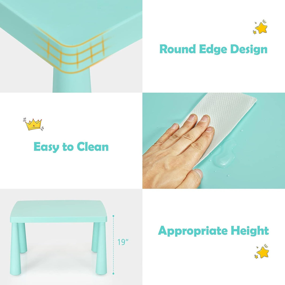 Juego de mesa y silla para niños 3 piezas de plástico