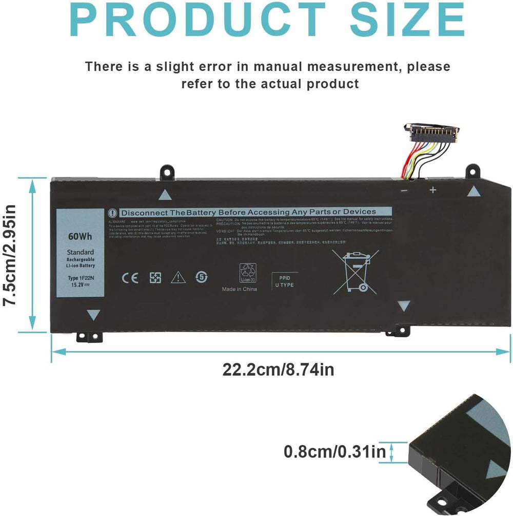 Batería 1F22N para Laptop Alienware y G5/G7, Modelos Varios