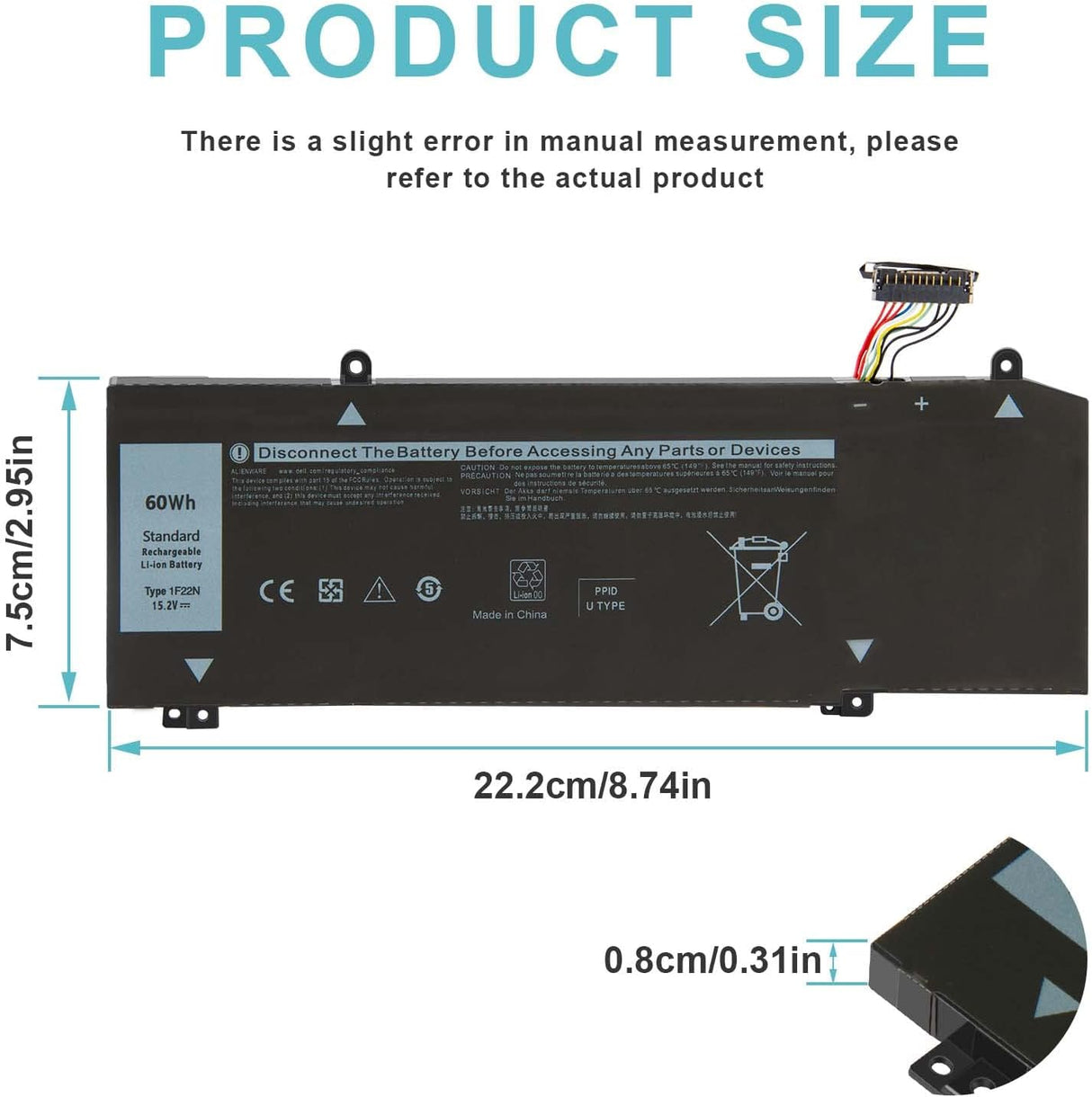 Batería 1F22N para Laptop Alienware y G5/G7, Modelos Varios