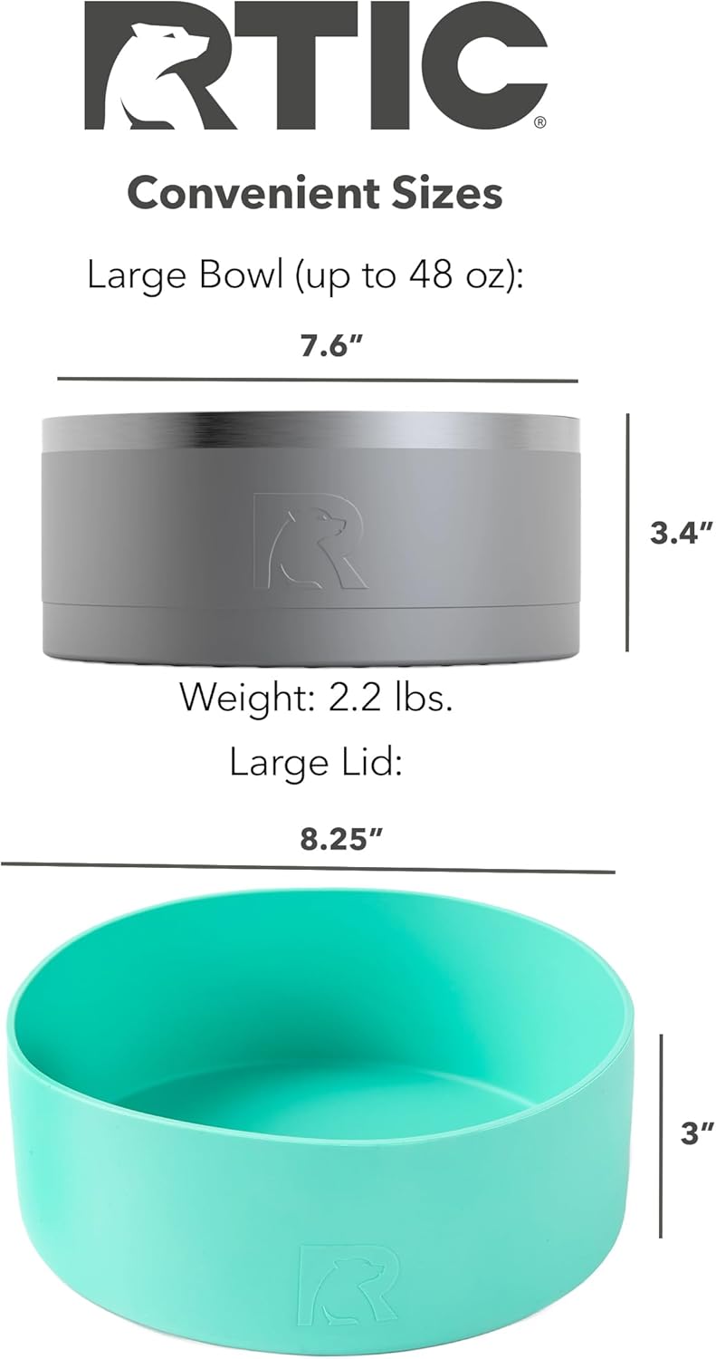 Tazón 3-en-1 RTIC para perros, acero inoxidable, portátil.