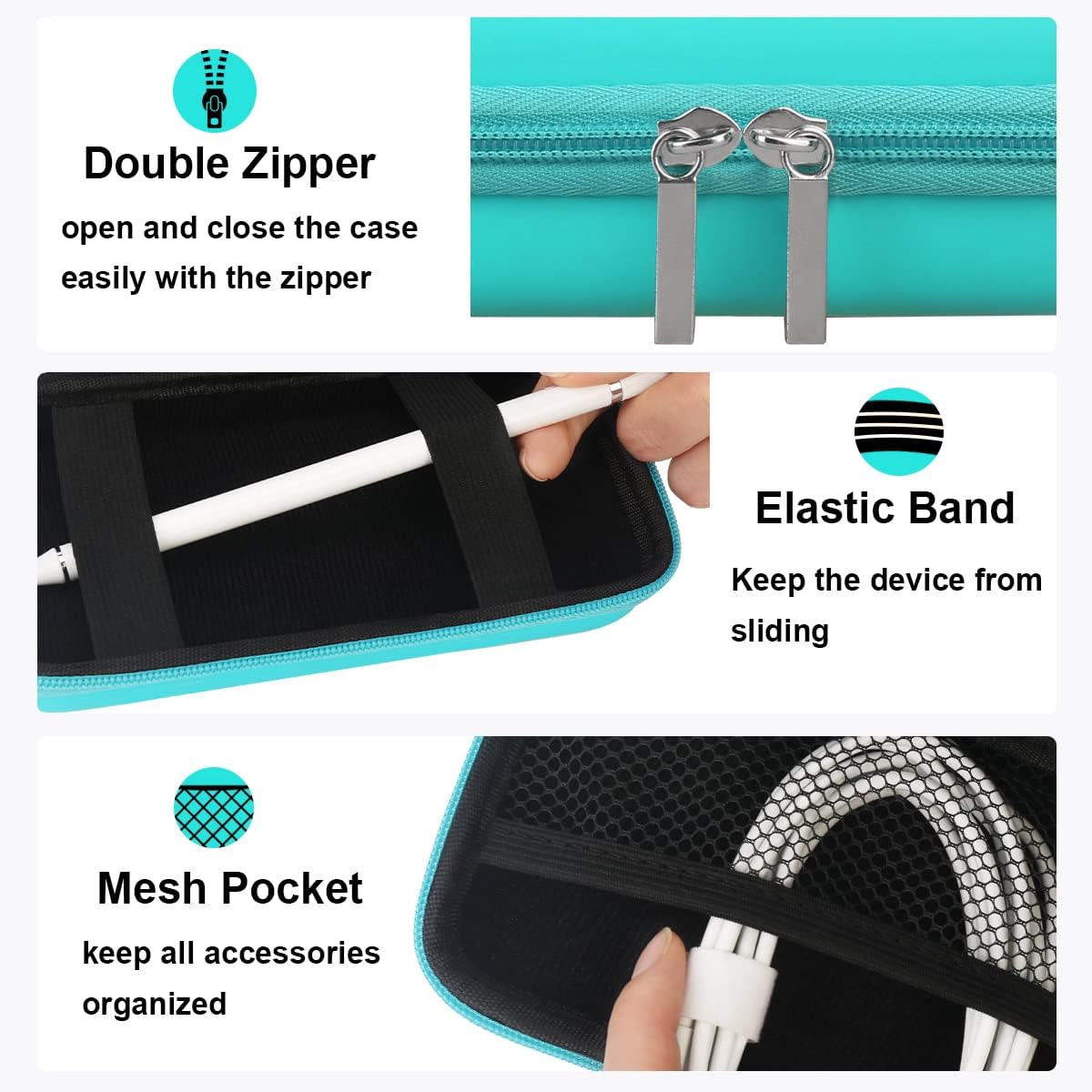 Elonbo Estuche rígido de viaje para Anker 622/633 / 521 batería magnética (MagGo), cargador portátil inalámbrico plegable magnético de almacenamiento de banco de energía, bolsillo de malla adicional para cable de carga, turquesa